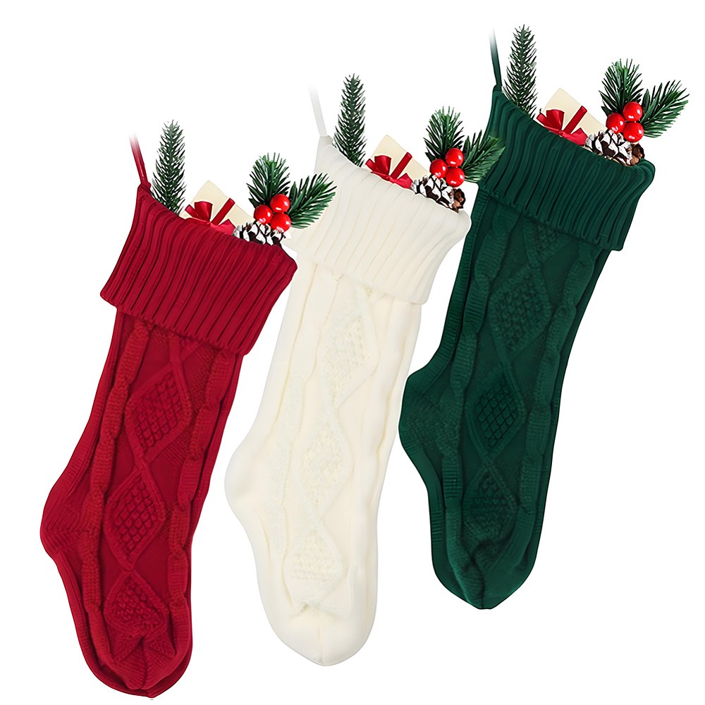 3Pcs 3 Colors Knitted Acrylic  – Christmas Stocking Hanging recenzja i cena