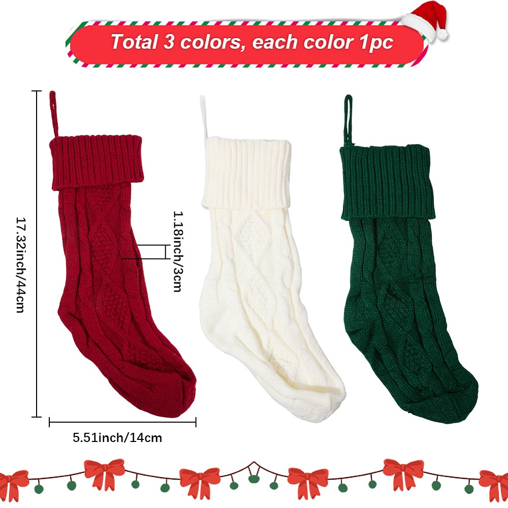 3Pcs 3 Colors Knitted Acrylic  – Christmas Stocking Hanging recenzja i cena