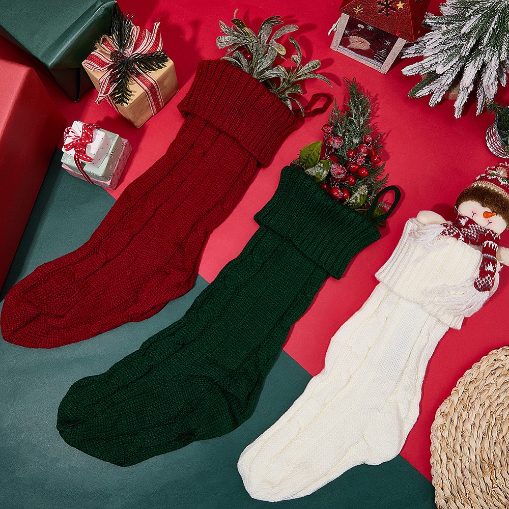 3Pcs 3 Colors Knitted Acrylic  – Christmas Stocking Hanging recenzja i cena