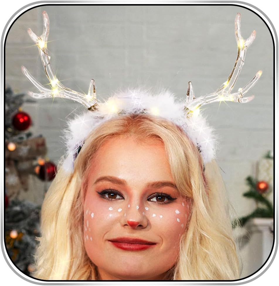 Glowing Clear Christmas Deer F – Reindeer Antlers Headband recenzja i cena
