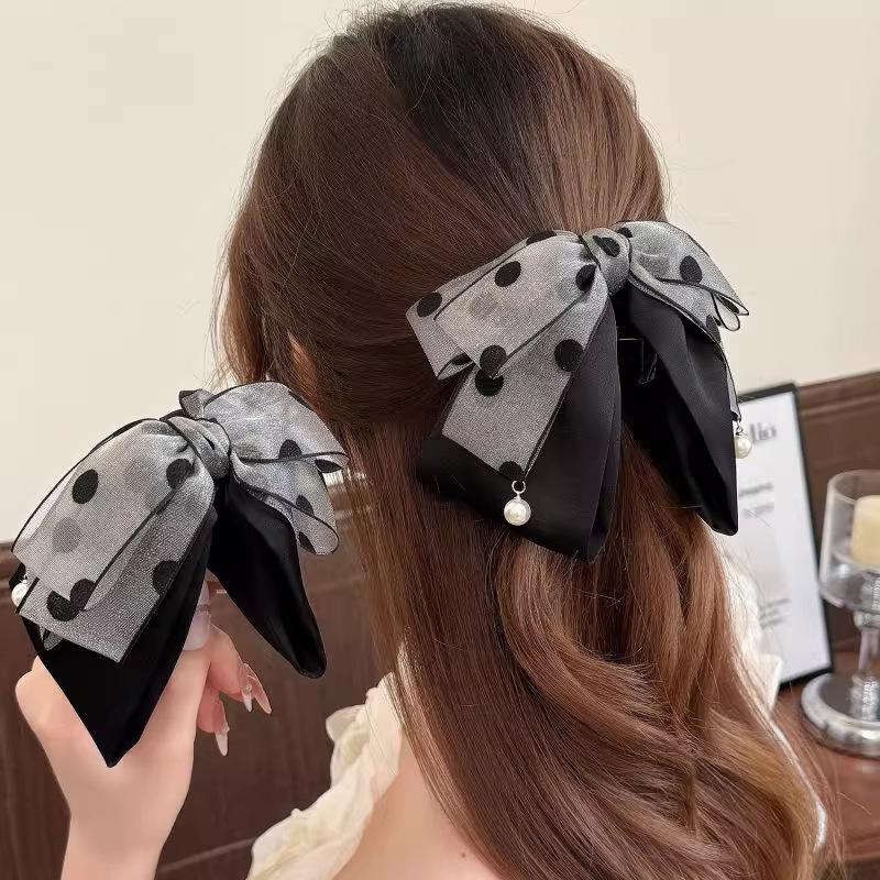 Elegant Gray Polka Dot Bow Hai – Ribbon Bow Gift recenzja i cena