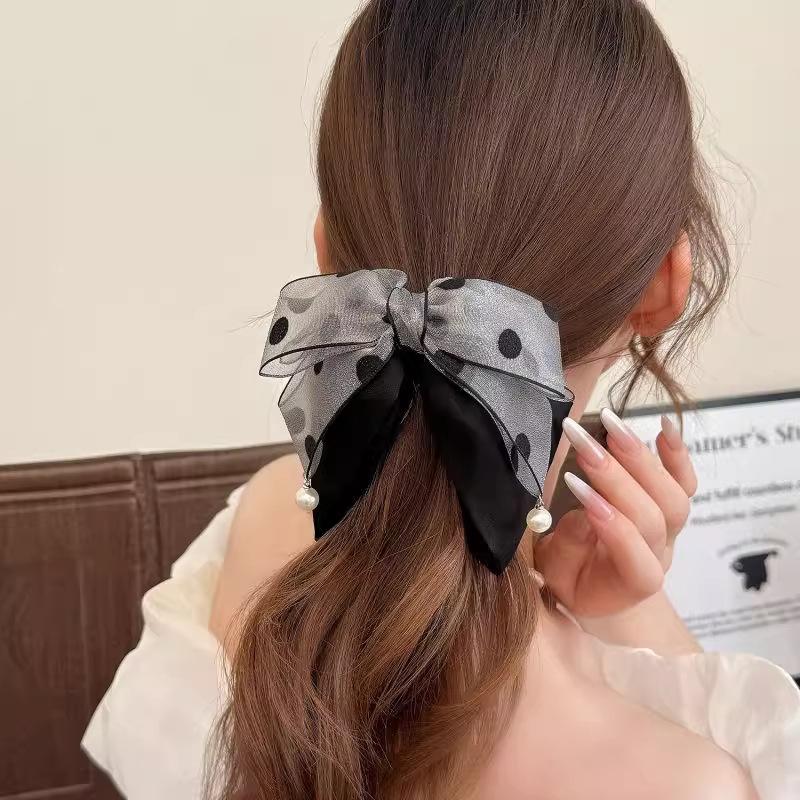 Elegant Gray Polka Dot Bow Hai – Ribbon Bow Gift recenzja i cena