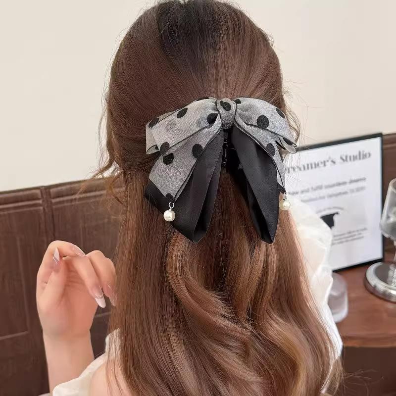 Elegant Gray Polka Dot Bow Hai – Ribbon Bow Gift recenzja i cena