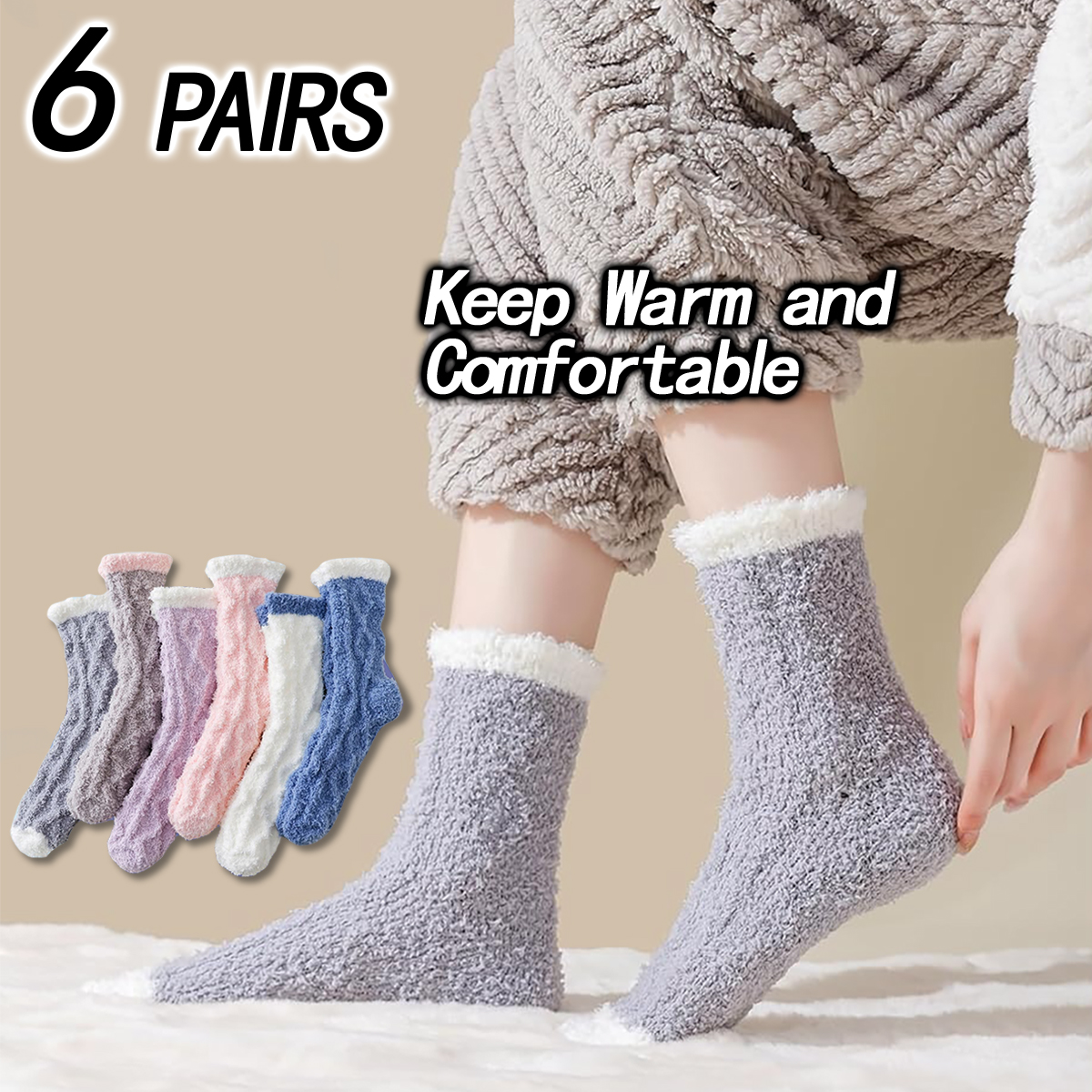 6/12 Pairs of Fuzzy Socks Soft – Christmas Stocking Hanging recenzja i cena
